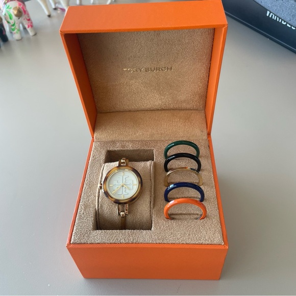 TORY BURCH GIGI BANGLE WATCH, MULTI-COLOR/GOLD-TONE, 27 MM Interchangeable Bands - Picture 13 of 14